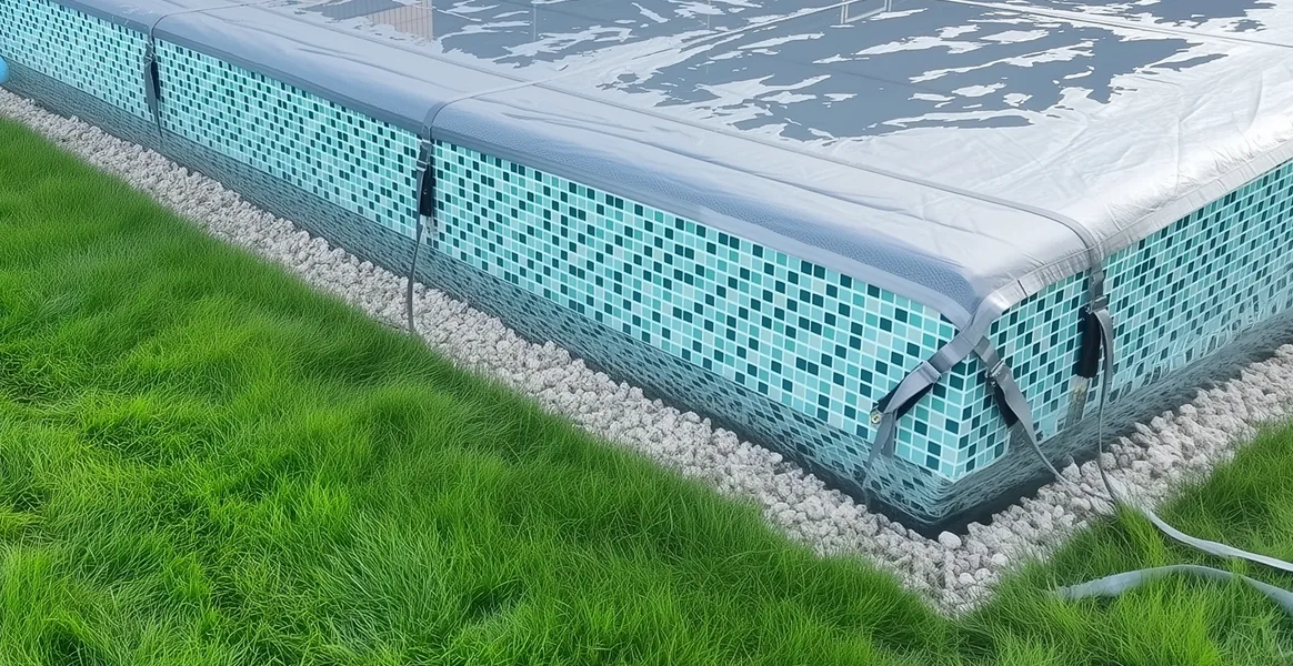 Покрывало для бассейна под снегом — защита зимой в Тобольске